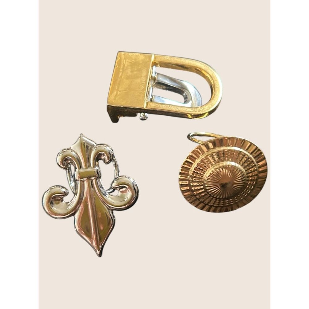 🧣 VTG SCARF RING CLAMP BUCKLE FLEUR DE LIS SUNBURST GOLD SILVER BUNDLE LOT